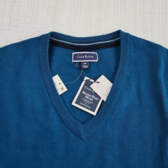 Club Room Merino Blend Oeko-Tex V-Neck Sweater Men's XXL Majestic Teal NWT NEW - Picture 3 of 16